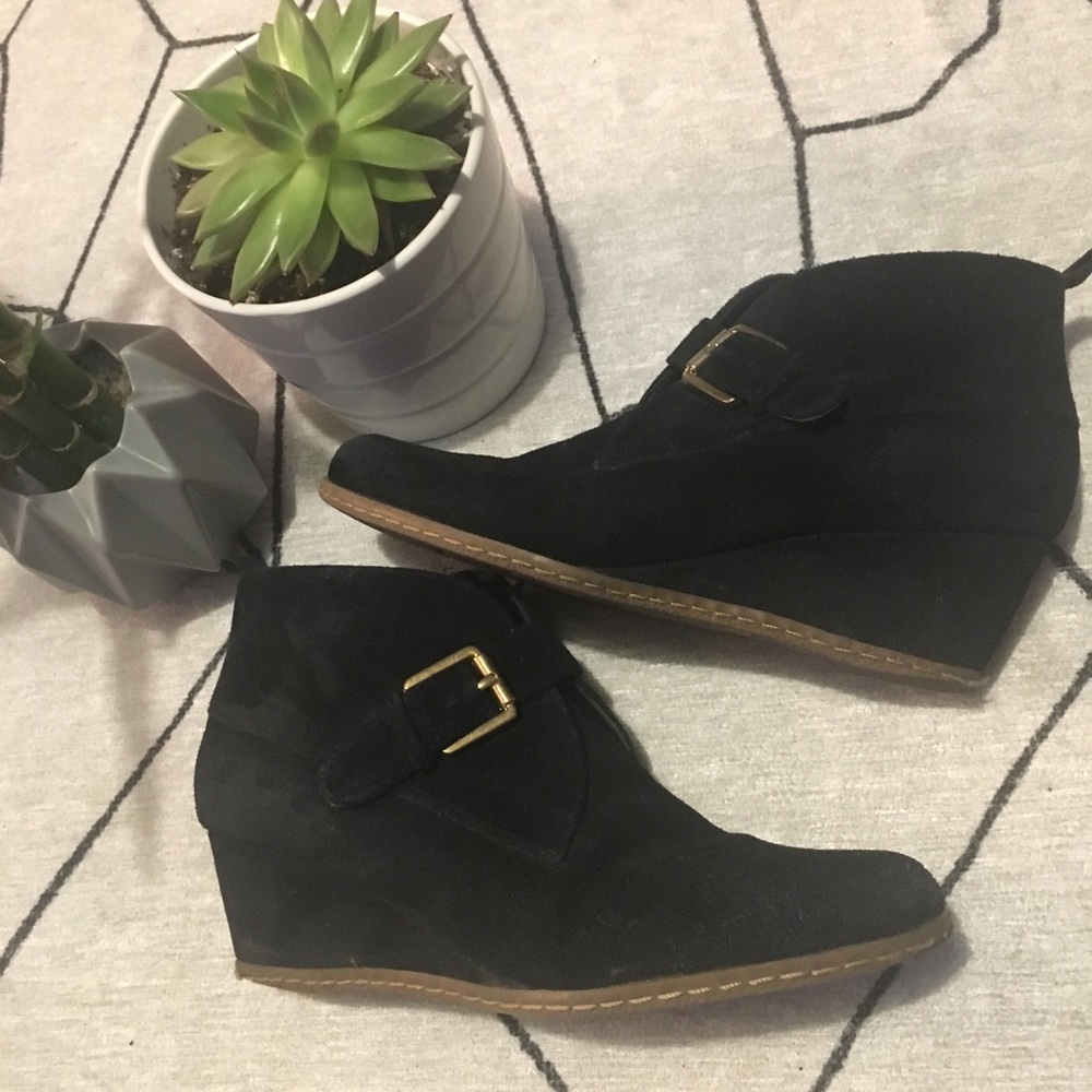 Franco Sarto Black Suede Ankle Wedge Booties